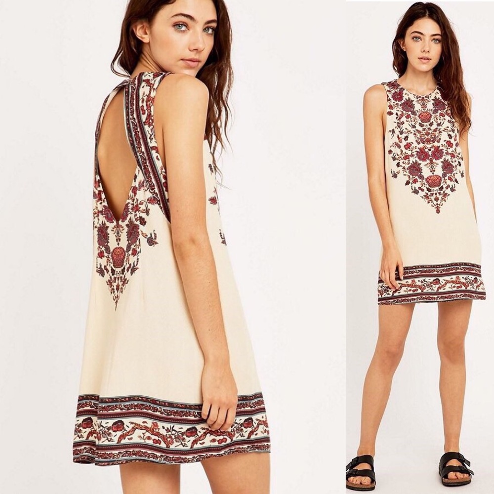 UO Ecote Guinevere Cream Backless Dress